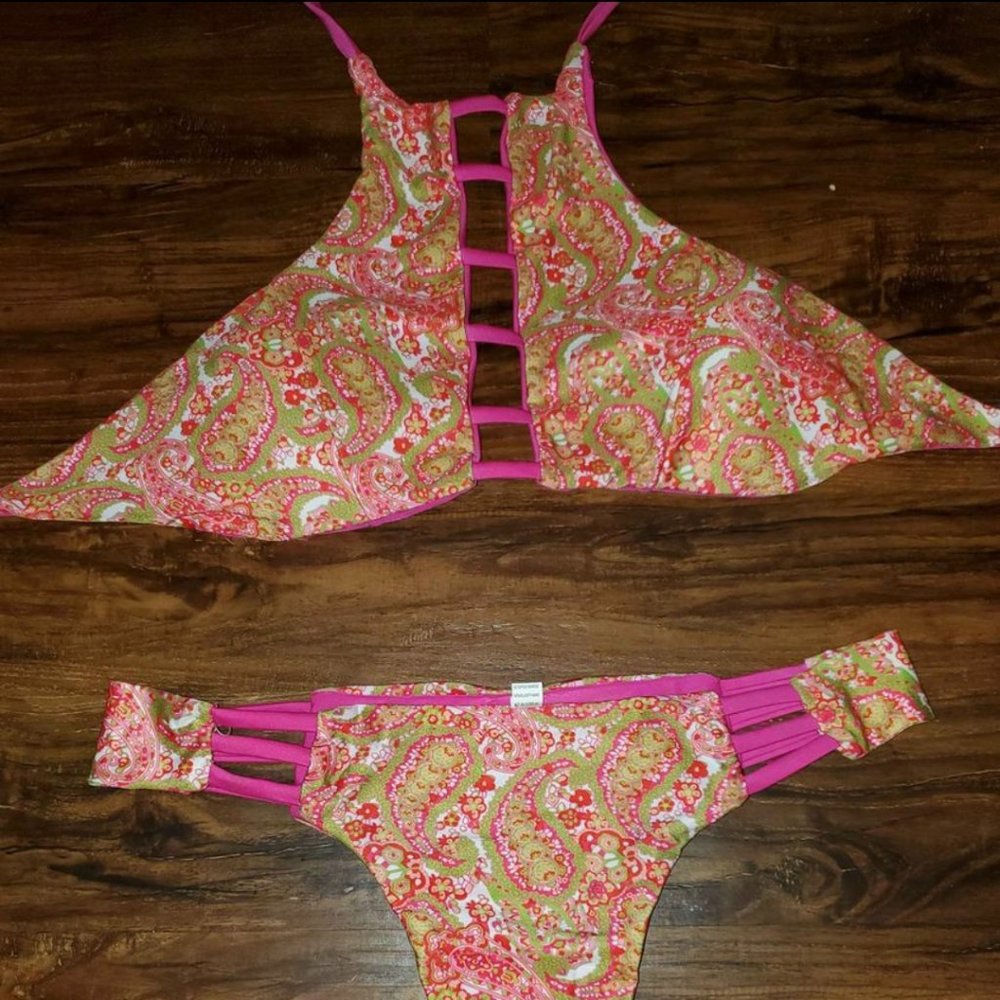 Two piece thong with bandeau top bikini